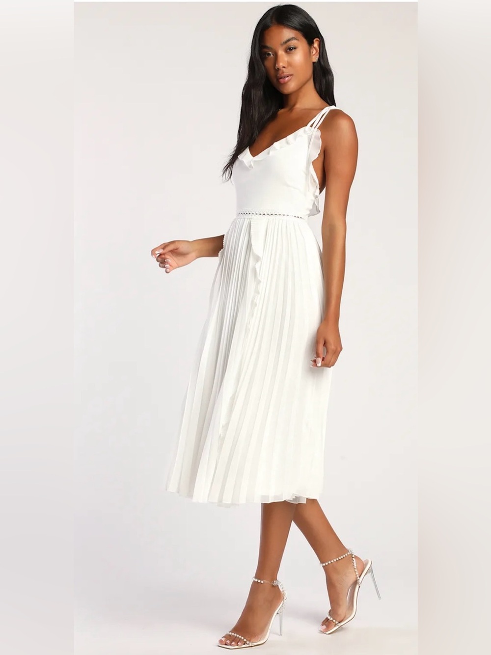 Lulus NWT Never a Dull Moment White Pleated Midi Dress XS Bridal Shower